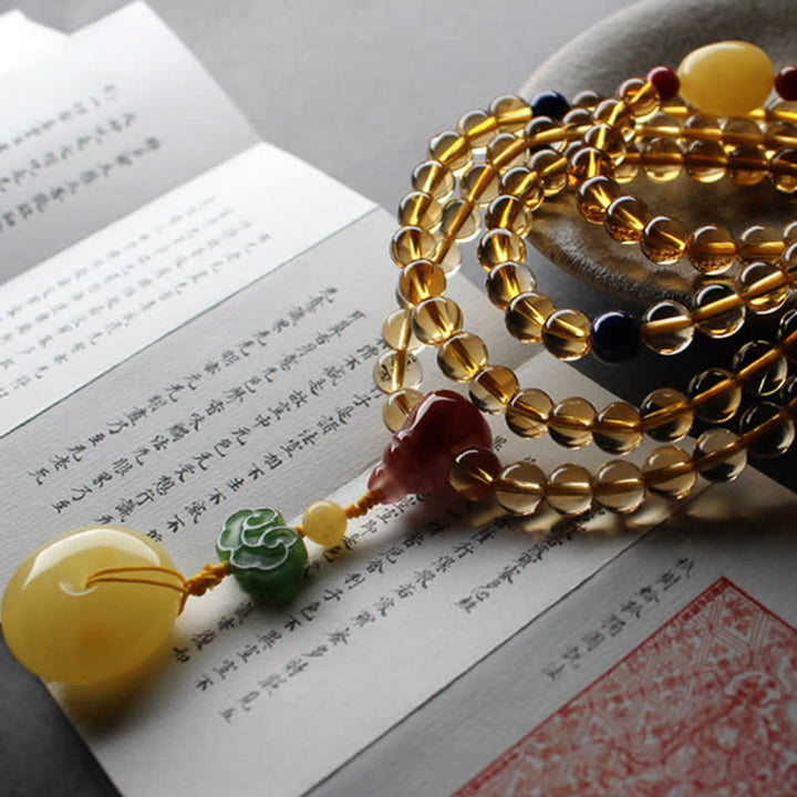 108 Mala Beads Naturalny Cytryn Bursztyn Peace Buckle Czerwony Agat PiXiu Ochrona Bransoletka Charm
