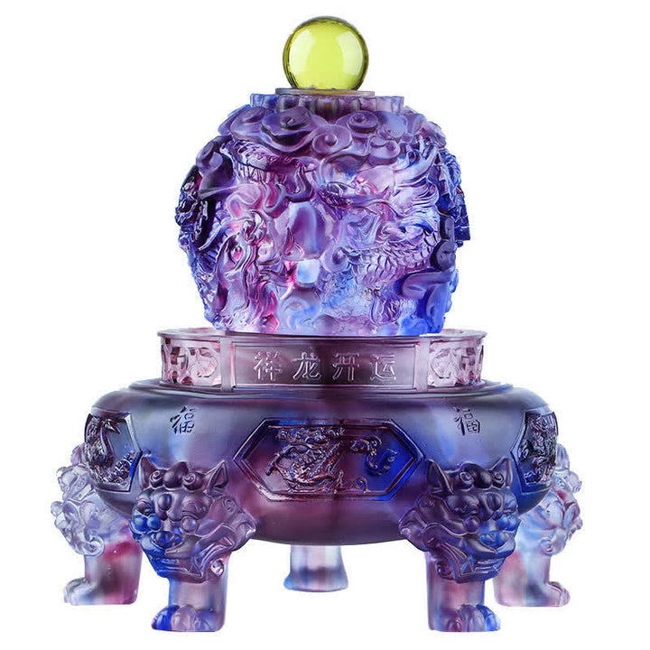 Buddha Stones Feng Shui Pomyślny Smok Ręcznie Robiony Kryształ Liuli Obrotowy Dzieło Sztuki Szczęście Dekoracja Domu i Biura
