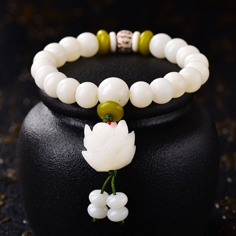 Bransoletka szczęścia z naturalnych białych nasion Bodhi z Buddha Stones Lotus