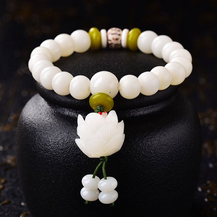 Bransoletka szczęścia z naturalnych białych nasion Bodhi z Buddha Stones Lotus