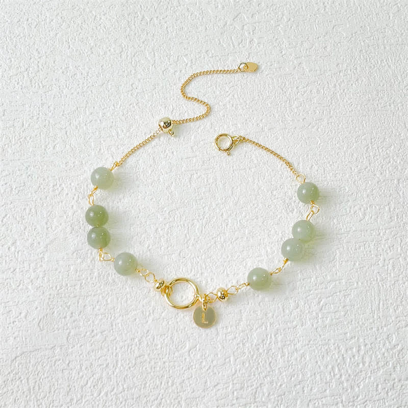 Buddha Stones Unikalny Naturalny Hetian Jade 14K Złoty wypełniony Szczęściem Bransoletka Koralikowa