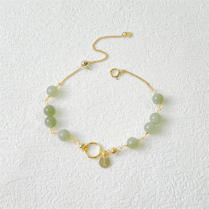 Buddha Stones Unikalny Naturalny Hetian Jade 14K Złoty wypełniony Szczęściem Bransoletka Koralikowa