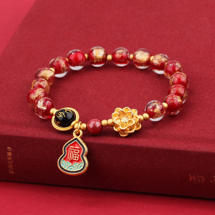 Buddha Stones Tybet Om Mani Padme Hum Fu Charakter Tykwa Urok Lotos Liuli Szklane Koraliki Bransoletka Szczęścia