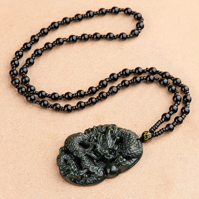 Buddha Stones Hetian Cyan Jade Dragon Naszyjnik Sukces Harmonia Koralikowy Wisiorek Sznurkowy - image 5