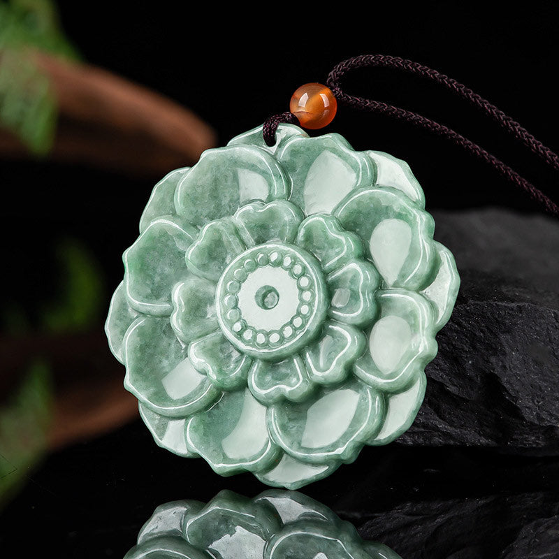 Naszyjnik z Buddha Stones , wzór lotosu, jadeit, szczęście i dobrobyt