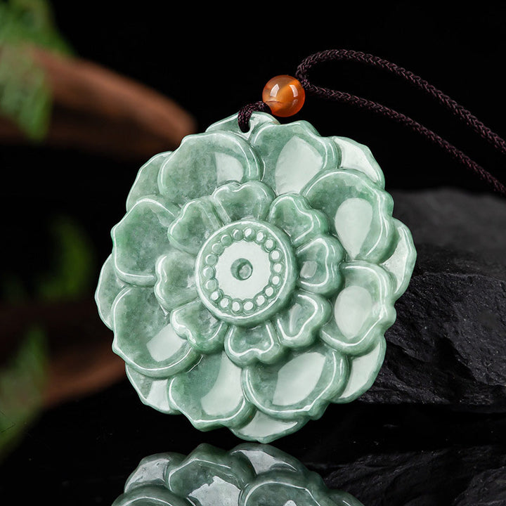 Naszyjnik z Buddha Stones , wzór lotosu, jadeit, szczęście i dobrobyt