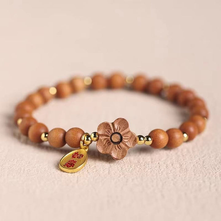 Buddha Stones Naturalne Drzewo Sandałowe Brzoskwiniowy Kwiat Mały Liść Czerwonego Drzewa Sandałowego Ruyi Charm Bransoletka Ochronna