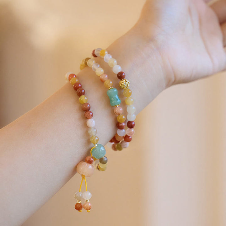 Buddha Stones Naturalny Złoty Jedwab Jadeit Dynia Charm Bransoletka Bogactwo Szczęście Potrójne Owijanie
