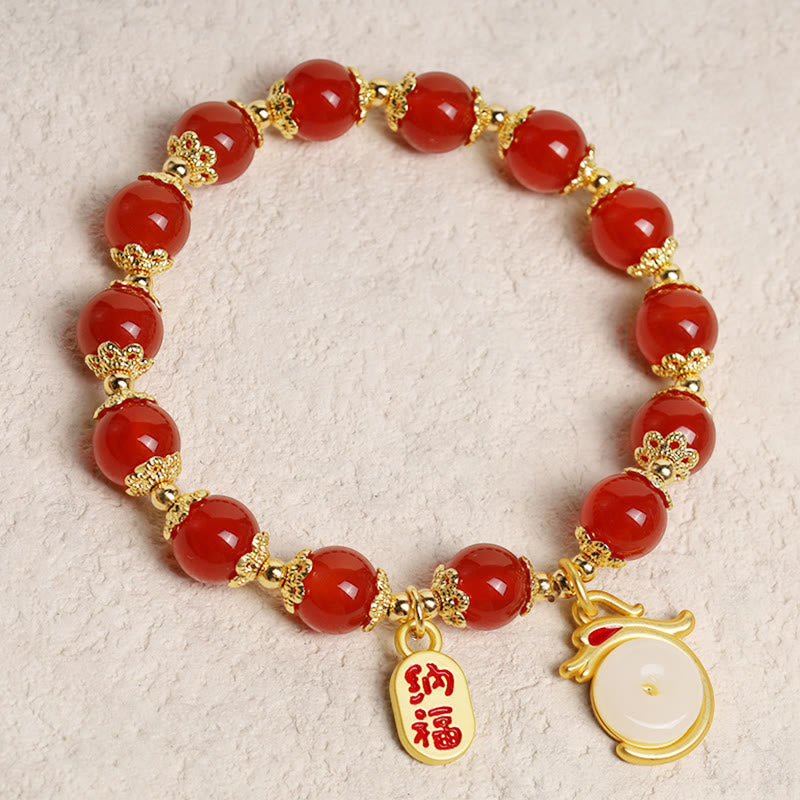 Buddha Stones Rok Smoka Czerwony Agat Zielony Awenturyn Klamra Pokoju Fu Charakter Bransoletka Szczęście Fortuna