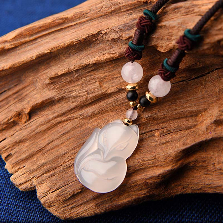 Buddha Stones Chalcedon Lis Różowy Kryształ Koralik Harmonia Naszyjnik Wisiorek