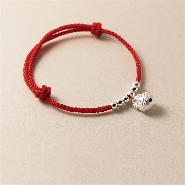 Buddha Stones Rok Smoka 925 Srebro Sterling Ręcznie Rzeźbiony Smok Sukces Pleciona Czerwona Bransoletka