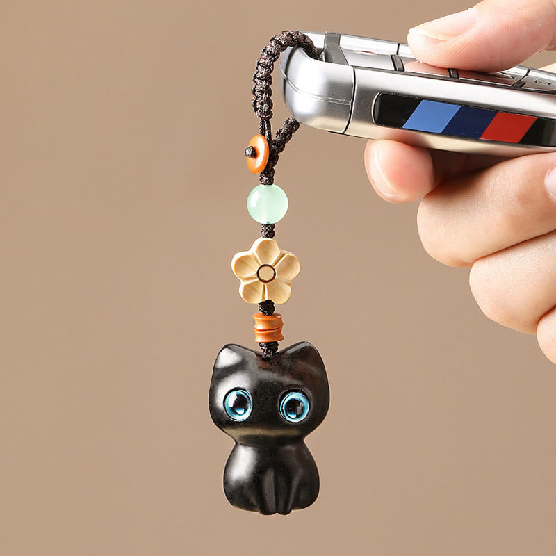 Buddha Stones Mini Mały Liść Czerwony Sandałowiec Drewno Hebanowe Szczęśliwy Kot Piękny Kotek Pokój Brelok Telefon Wiszący Dekoracja - image 4
