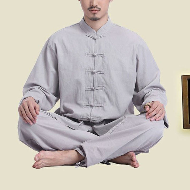 Buddha Stones Chiński Żaba Guzik Projekt Medytacja Modlitwa Bawełna Len Duchowy Zen Praktyka Joga Odzież Męski Zestaw - image 3