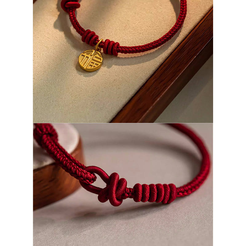 Buddha Stones Ręcznie robione Osiem Nici Pokoju Węzeł Fu Charakter Charm Szczęście Szczęście Bransoletka z Czerwonej Linii