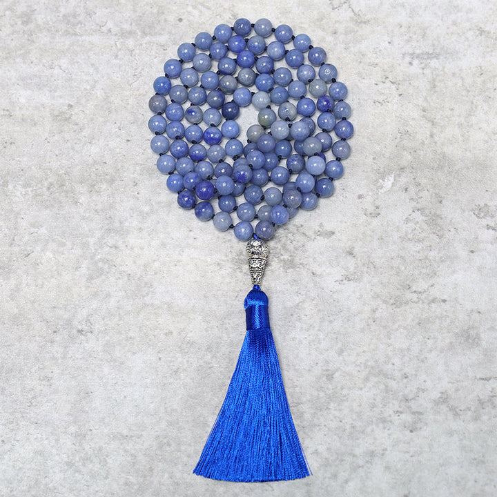 Buddha Stones 108 Mala Niebieskie Koraliki Awenturynowe Koraliki Modlitewne Do Medytacji Jogi Naszyjnik
