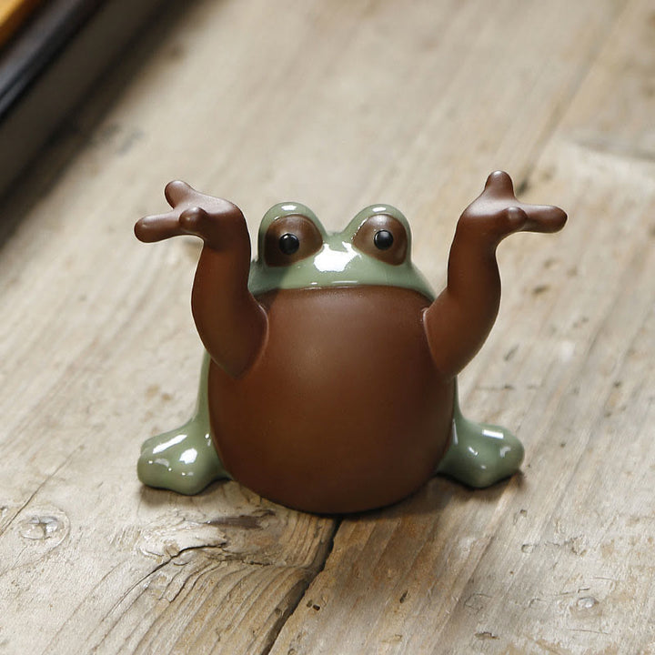 Buddha Stones FengShui Bogactwo Szczęście Słodka Żaba Ceramiczna Herbata Zwierzę Figurka Dekoracja - image 2