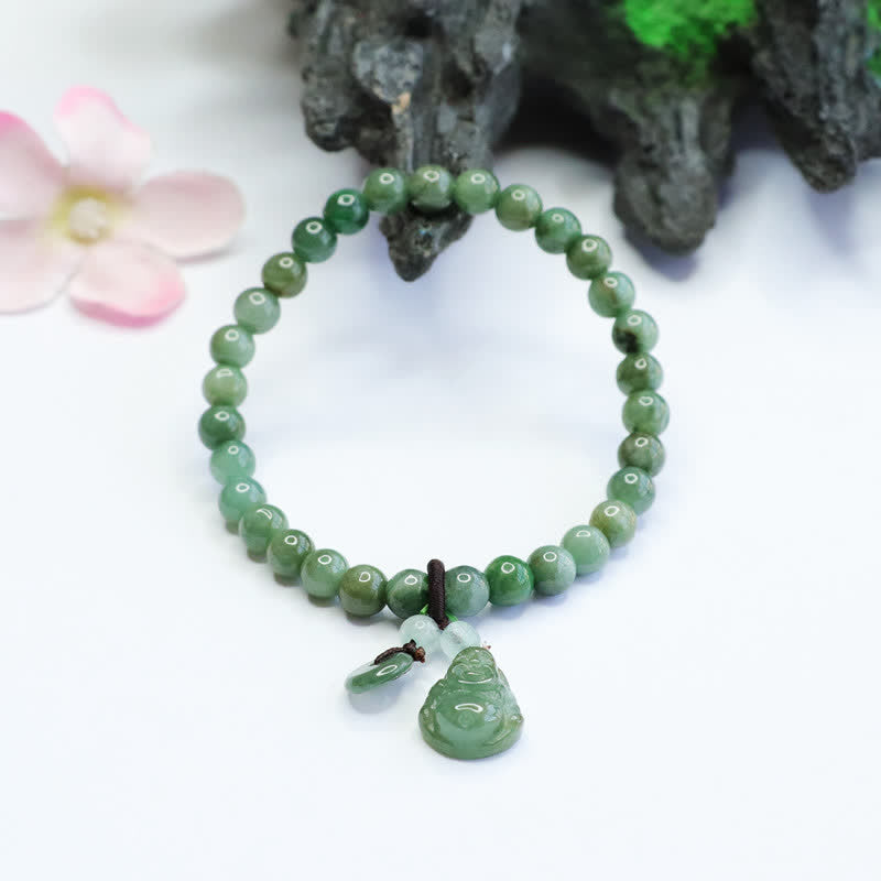 Buddha Stones Śmiejący się Budda Cyjan Jade Bransoletka lecznicza