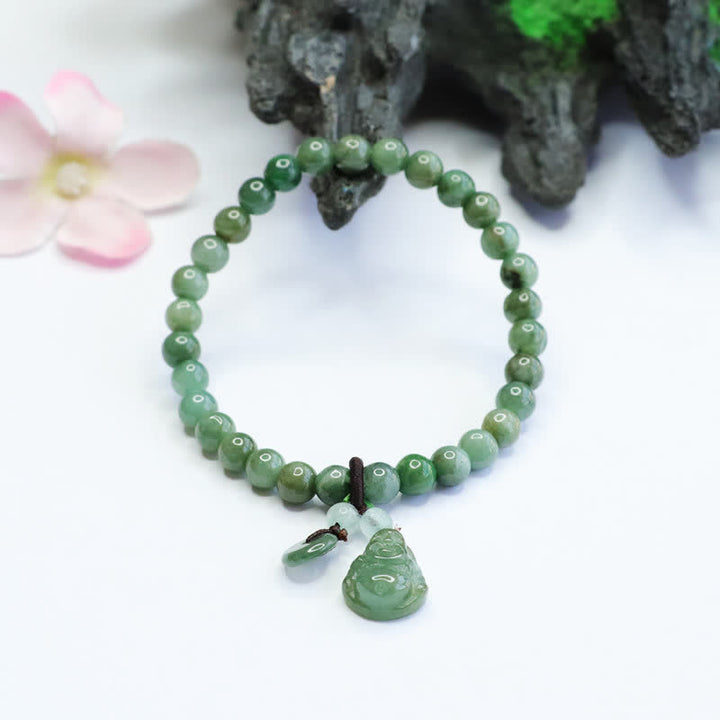 Buddha Stones Śmiejący się Budda Cyjan Jade Bransoletka lecznicza