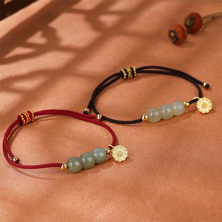 Buddha Stones Ręcznie Robione Hetian Jade Koraliki Lotus Pod Bransoletka Pleciona Dobrobyt Szczęście