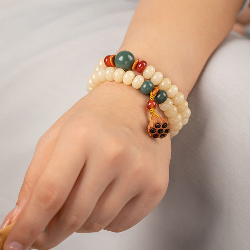 Bransoletka Buddha Stones Bodhi Seed Lotus Pod Charm Peace Double Wrap
