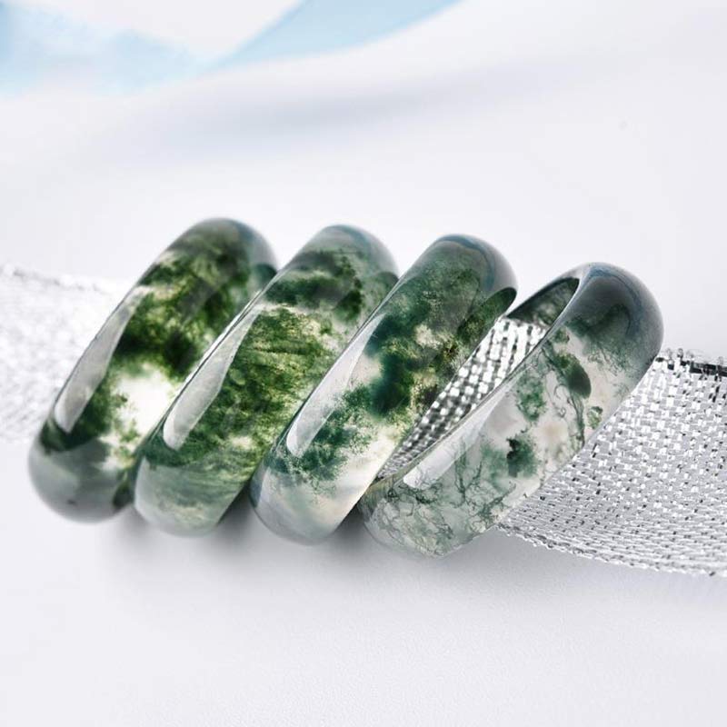 Pierścień uzdrawiający z Buddha Stones i agatem mchu