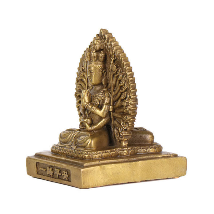 Chenrezig Tysiącręka Figurka Awalokiteśwary Dwustronna Ochrona Kuan Yin Bodhisattwa Solidna Miedziana Statuetka Dekoracja