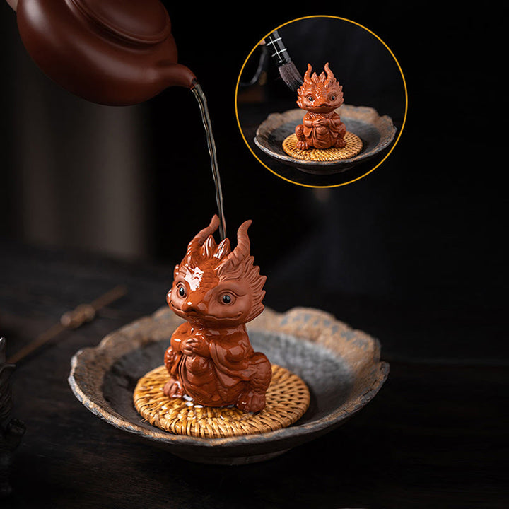 Buddha Stones Szczęście Smok Bogactwo Herbata Zwierzę Fioletowa Glina Figurka Dekoracja - image 9
