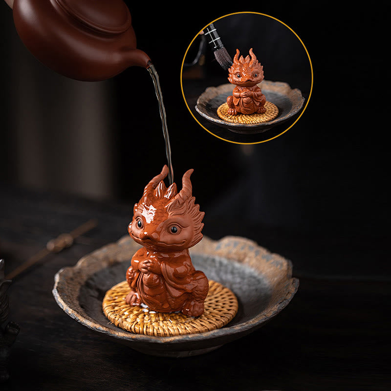 Buddha Stones Szczęście Smok Bogactwo Herbata Zwierzę Fioletowa Glina Figurka Dekoracja