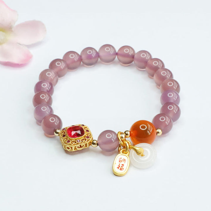 Buddha Stones Naturalny Fioletowy Chalcedon Cukierkowy Agat Klamra Pokoju Harmonia Szczęście Bransoletka z Urokiem