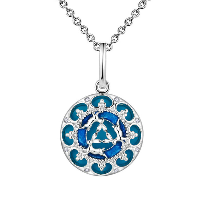 Buddha Stones 925 Srebro Sterling Okrągły Turkus Trzy Króliki Naszyjnik Wisiorek Równowaga