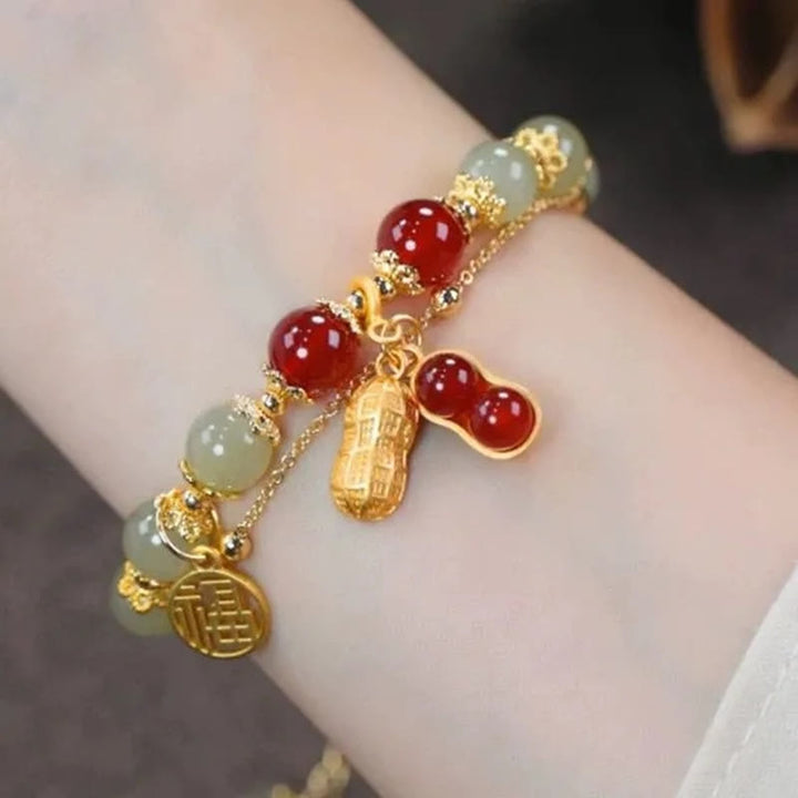 Buddha Stones Jade Liść Miłorząb Tulipan Orzeszek Fu Charakter Szczęścia Bransoletka Koralikowa
