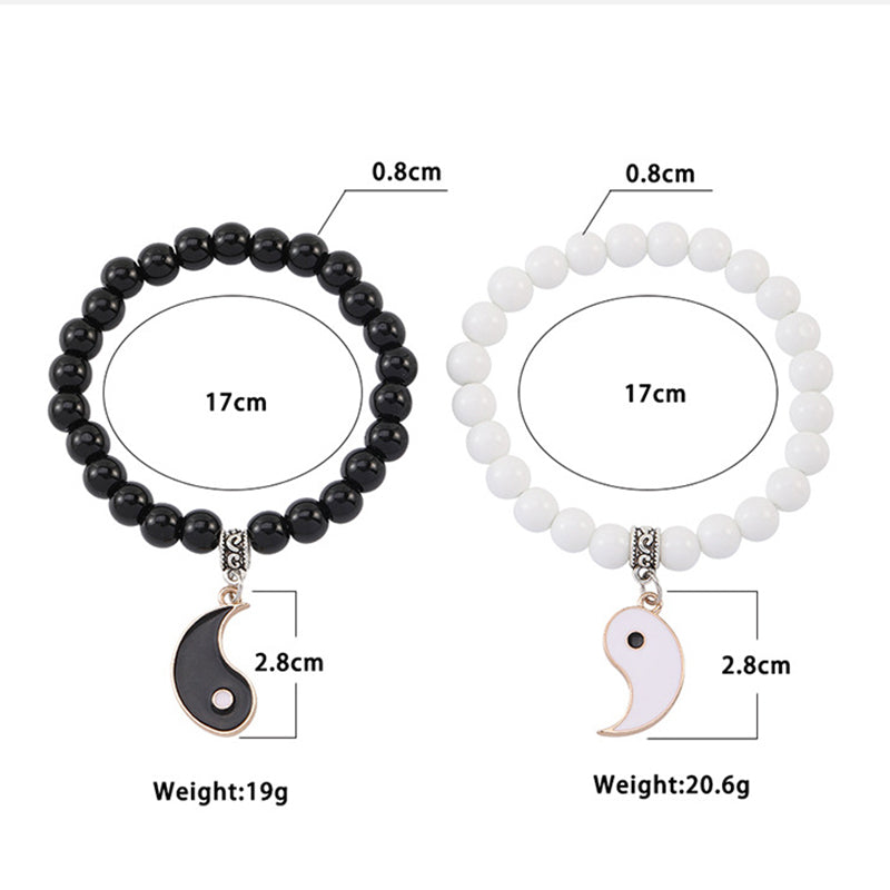 Buddha Stones 2szt. Czarny Onyks Biały Turkus Koralik Yin Yang Ochrona Para Bransoletka