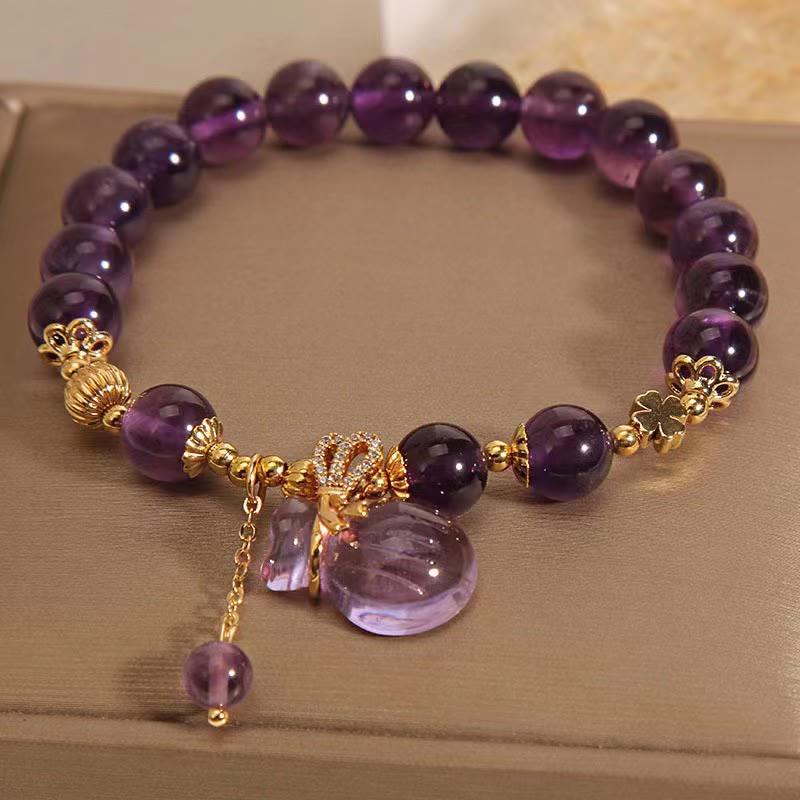 Buddha Stones Naturalny Ametyst Kryształowy Worek Pieniędzy Charm Bransoletka Pozytywna