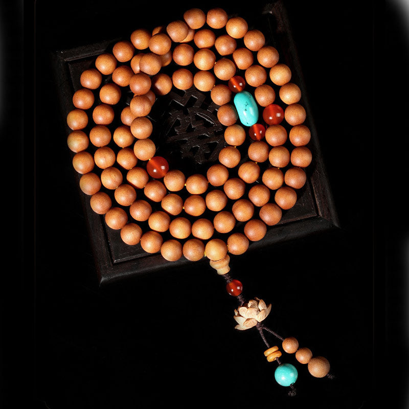 Buddha Stones Tybetańskie Sandałowiec Lotos Oświecenie Charm Mala Bransoletka