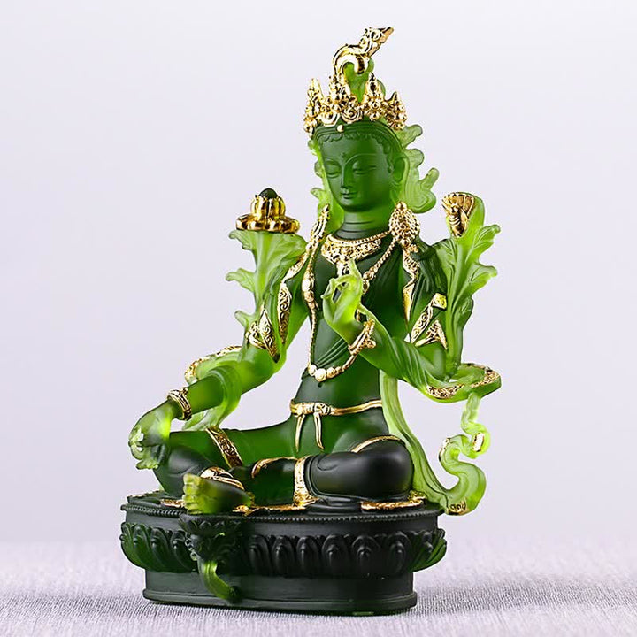 Buddha Stones Bodhisattwa Zielona Tara Ręcznie Robione Liuli Kryształowe Dzieło Sztuki Ochrona Domu Biuro Statua Dekoracja - image 16