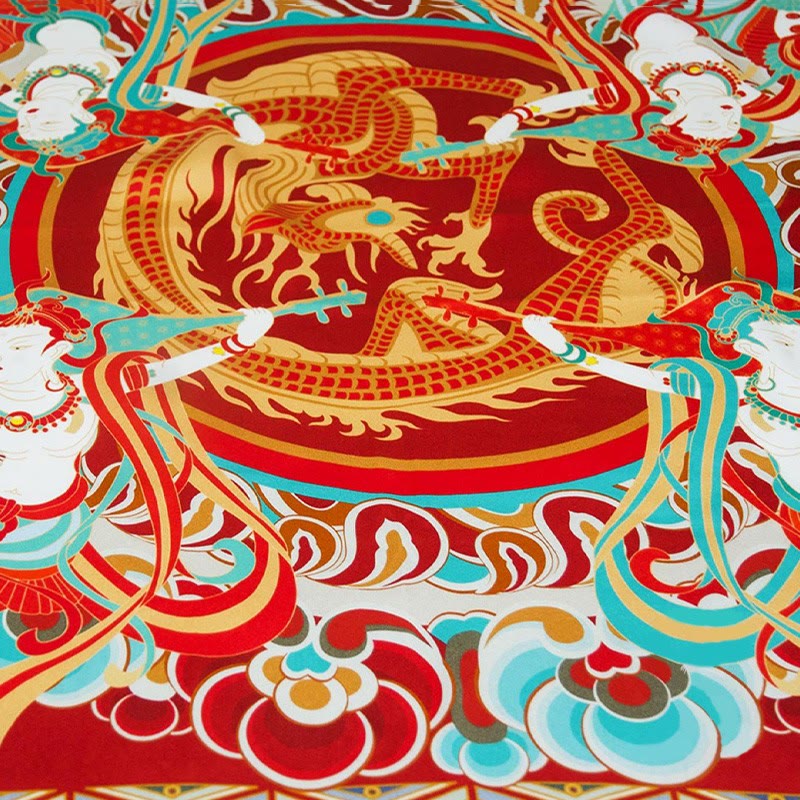 Buddha Stones Dunhuang Rebound Pipa Latające Freski 100% Jedwabny Szalik Morwowy Premium Grade 6A Szal Dunhuang