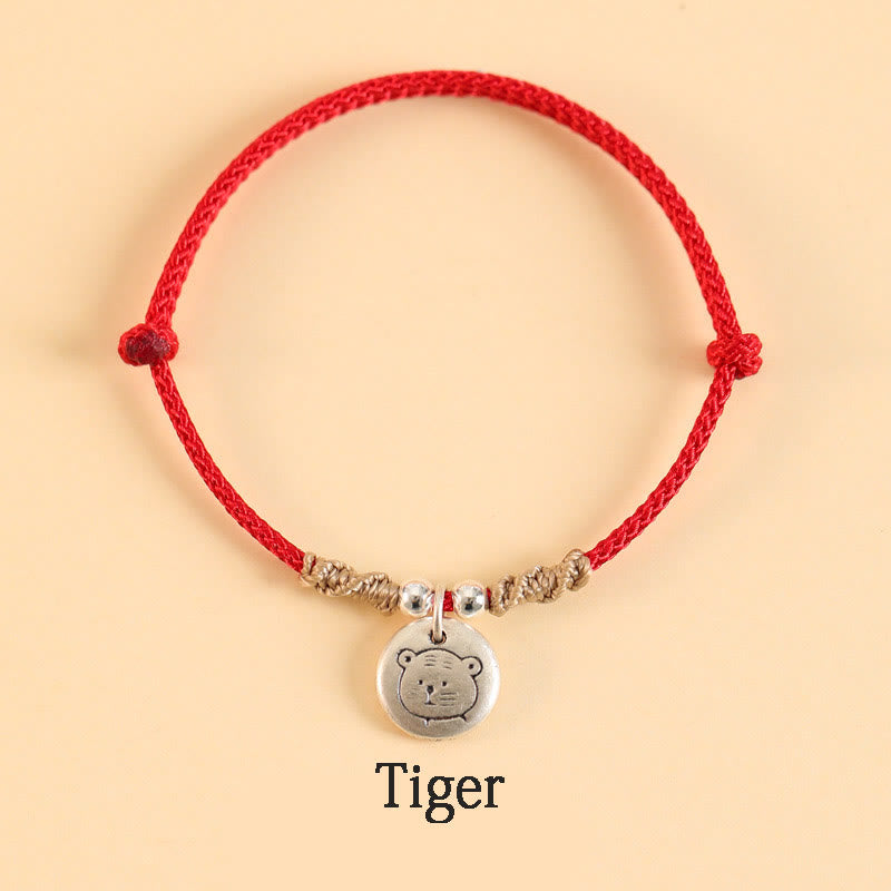 Buddha Stones Ręcznie robione 999 Srebro Sterling Rok Smoka Uroczy Chiński Zodiak Szczęście Pleciona Bransoletka