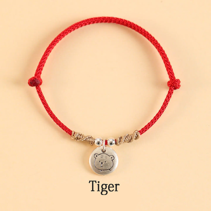 Buddha Stones Ręcznie robione 999 Srebro Sterling Rok Smoka Uroczy Chiński Zodiak Szczęście Pleciona Bransoletka