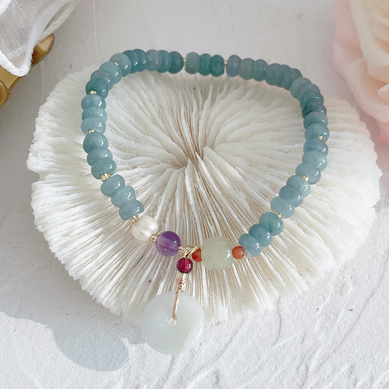 Buddha Stones Naturalne Hetian Jade Pearl Peace Buckle Fu Character Gourd Money Bag Truskawkowy Kwarc Bransoletka PiXiu Luck