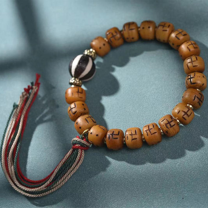Buddha Stones naturalne tybetańskie kości wielbłąda swastyka Dzi koralik Shankha wisiorek buddy Kirtimukha ochrona szczęścia bransoletka z frędzlami