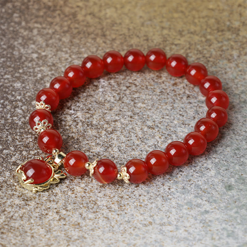 Buddha Stones Rok Smoka Czerwony Agat Jadeit Klamra Pokoju Fu Charakter Bransoletka Sukcesu