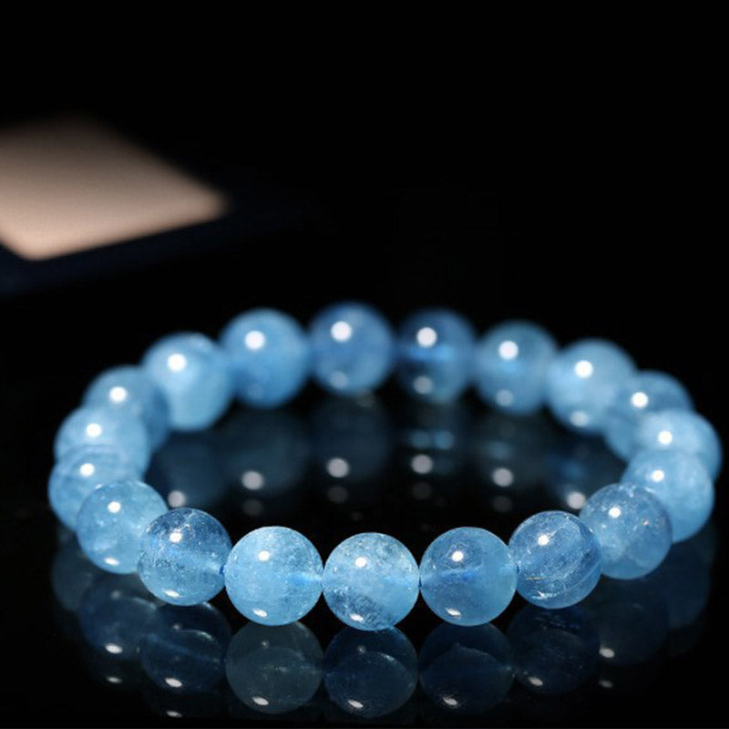 Buddhastoneshop Bransoletka z koralików akwamarynowych Peace Healing