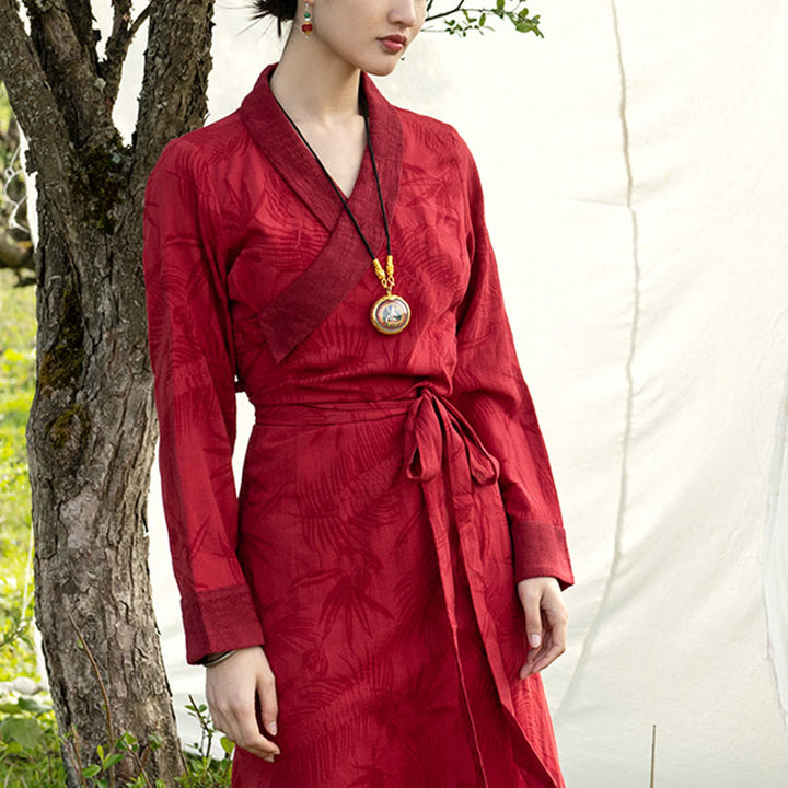 Buddha Stones Tybetańska Sukienka Odzież Lhasa Długa Sukienka Kopertowa Maxi Sukienka Damska Odzież - image 14