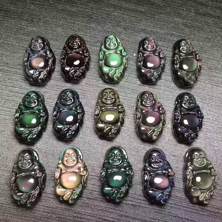 Naturalny tęczowy obsydianowy naszyjnik z wisiorkiem „Śmiejący się Budda” - image 12