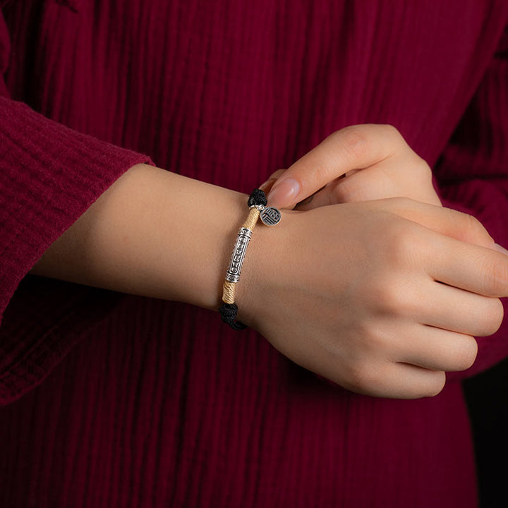 Buddha Stones 999 Srebro Sterlingowe Tybet Ręcznie Robione Om Mani Padme Hum Fu Charakter TopRank Charakter Szczęście Bransoletka Pleciona - image 4