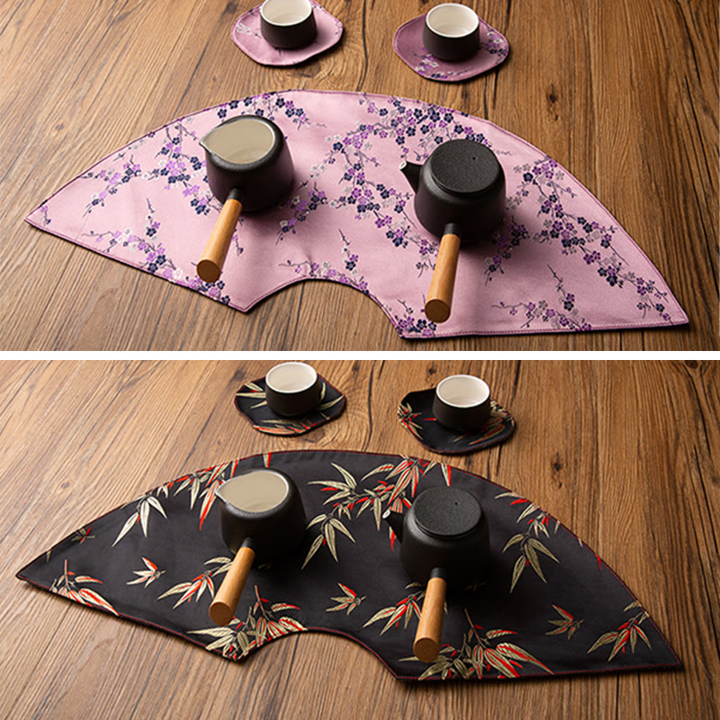 Podkładka pod Buddha Stones Vintage Sea Wave Bamboo Plum Blossom, podkładka pod kubek z haftem Kung Fu Tea Mat