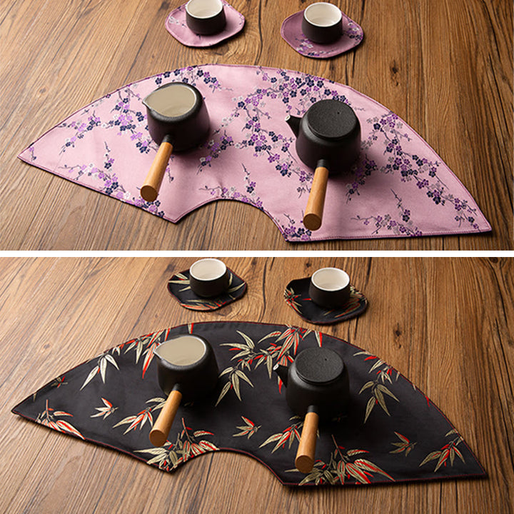 Podkładka pod Buddha Stones Vintage Sea Wave Bamboo Plum Blossom, podkładka pod kubek z haftem Kung Fu Tea Mat