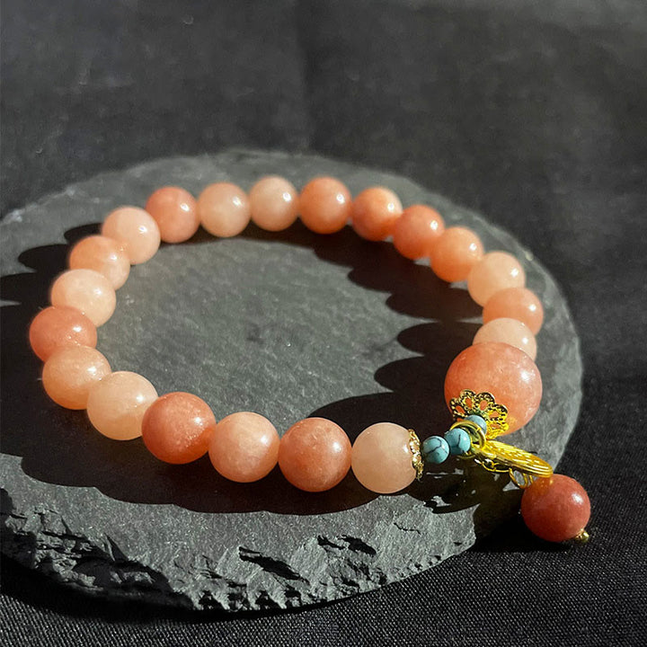 Buddha Stones Naturalny Pomarańczowy Kamień Turkusowy Fu Charakter Charm Bransoletka Szczęście Fortuna