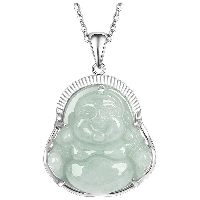 Buddha Stones 925 Srebro Sterlingowe Śmiejący się Budda Jadeit Szczęście Spokój Naszyjnik Łańcuszek Wisiorek - image 6