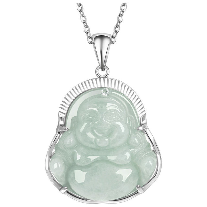 Buddha Stones 925 Srebro Sterlingowe Śmiejący się Budda Jadeit Szczęście Spokój Naszyjnik Łańcuszek Wisiorek - image 6